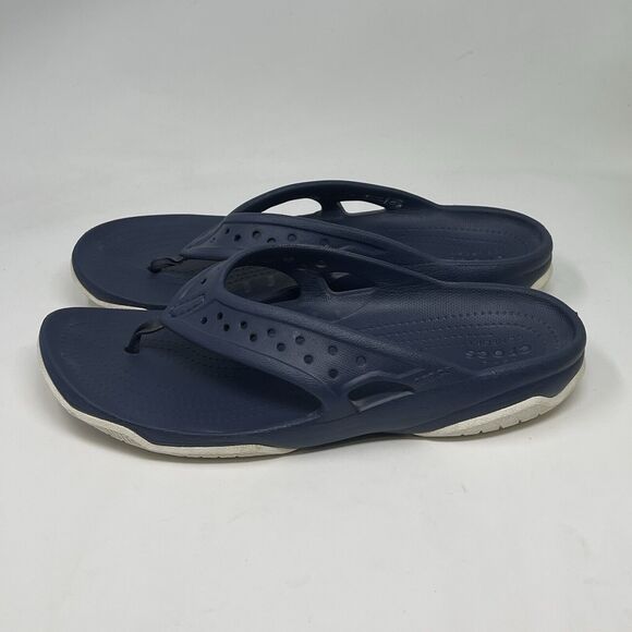 Crocs Swiftwater Deck Thong Sandals Mens 11 Blue Slip On Flip Flops Comfort - Picture 4 of 15